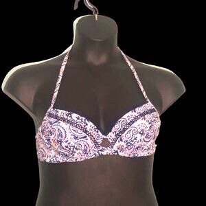 Victoria’s Secret Blue Paisley Print Push up Balconette Bikini top Size 34c Lace